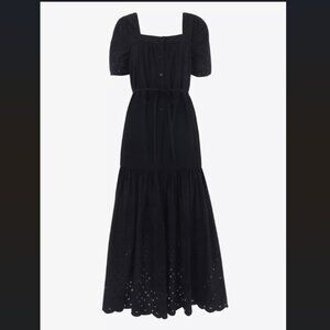 WHISTLES Broderie square-neck puff-sleeve cotton midi dress, Size 2